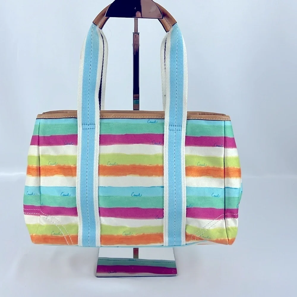 Coach Hampton Watercolors Pastel Striped Fabric Tote Handbag Small G0932-10025